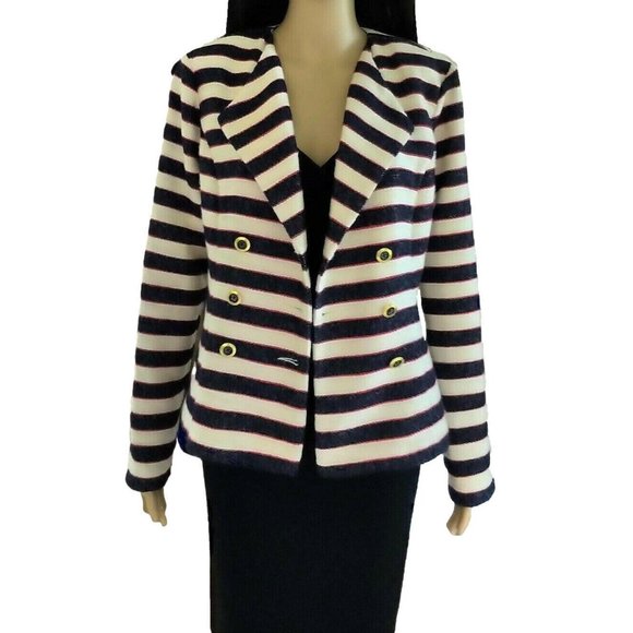 Cabi Cruise Navy Cream Red Striped Nautical Jacket 6 - Picture 4 of 11